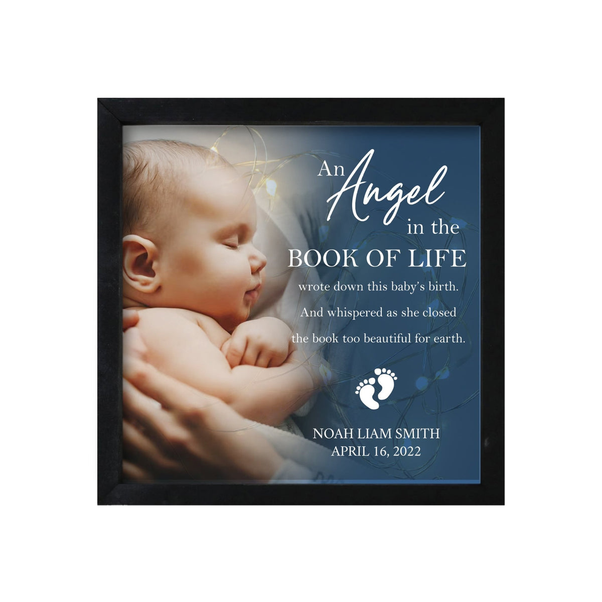 Personalized Memorial Black Framed Shadow Box With Lights Sympathy Gift &amp; Wall Décor - An Angel In The Book - LifeSong Milestones
