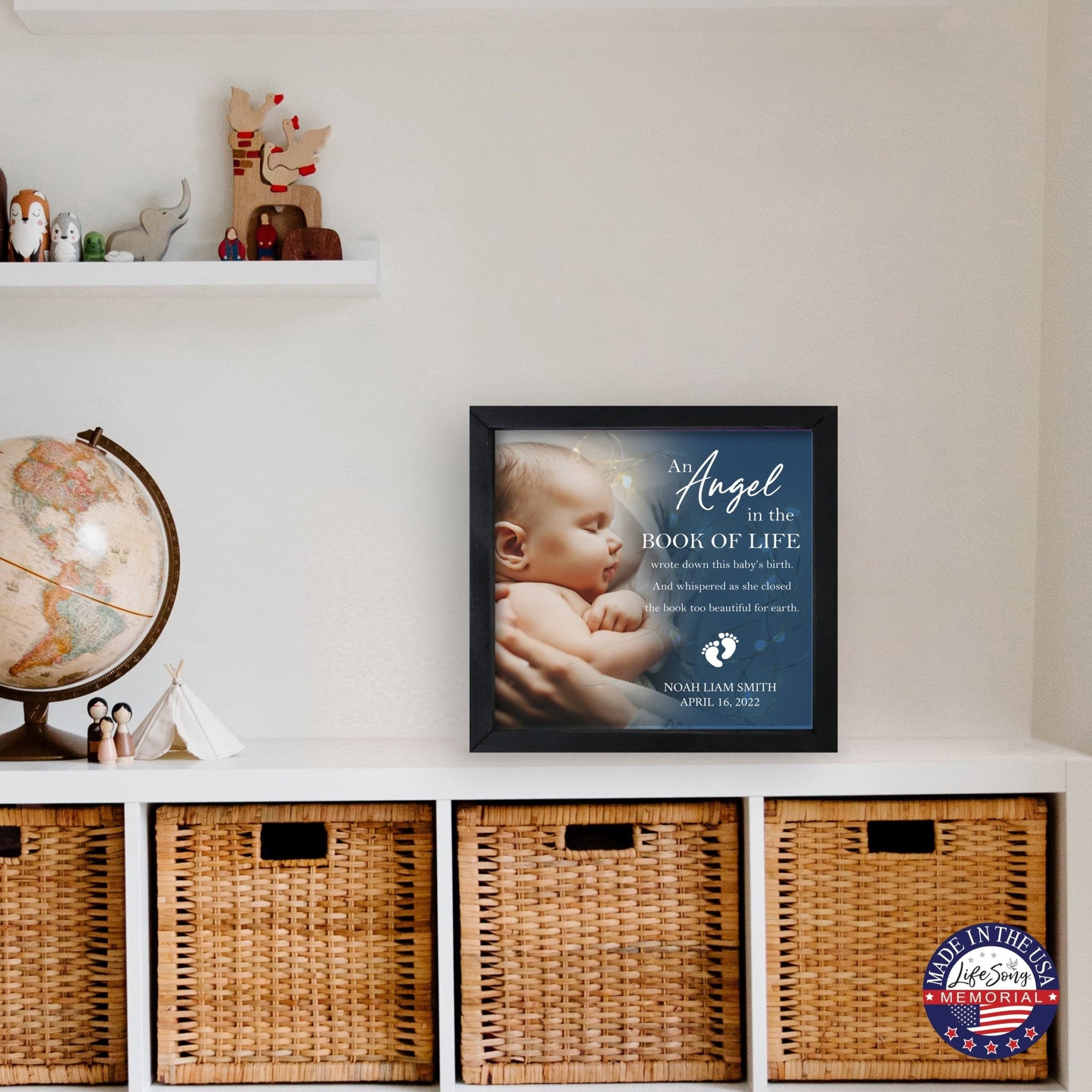 Personalized Memorial Black Framed Shadow Box With Lights Sympathy Gift & Wall Décor - An Angel In The Book - LifeSong Milestones