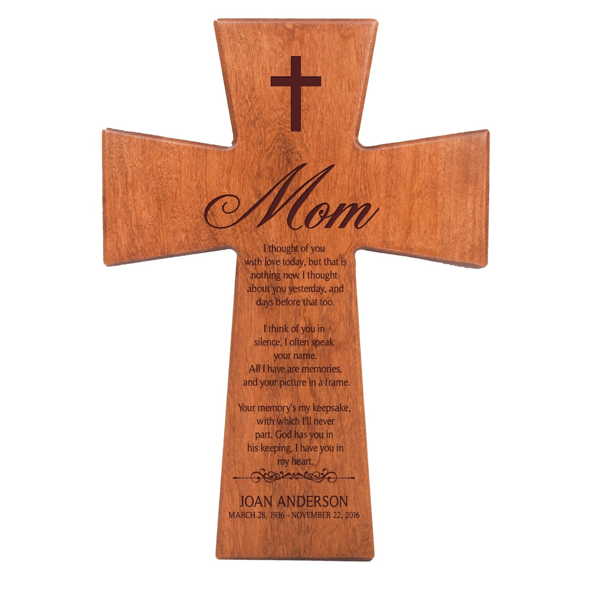 Personalized Memorial Engraved Wall Cross Sympathy Gifts - I Thought Of You - LifeSong Milestones