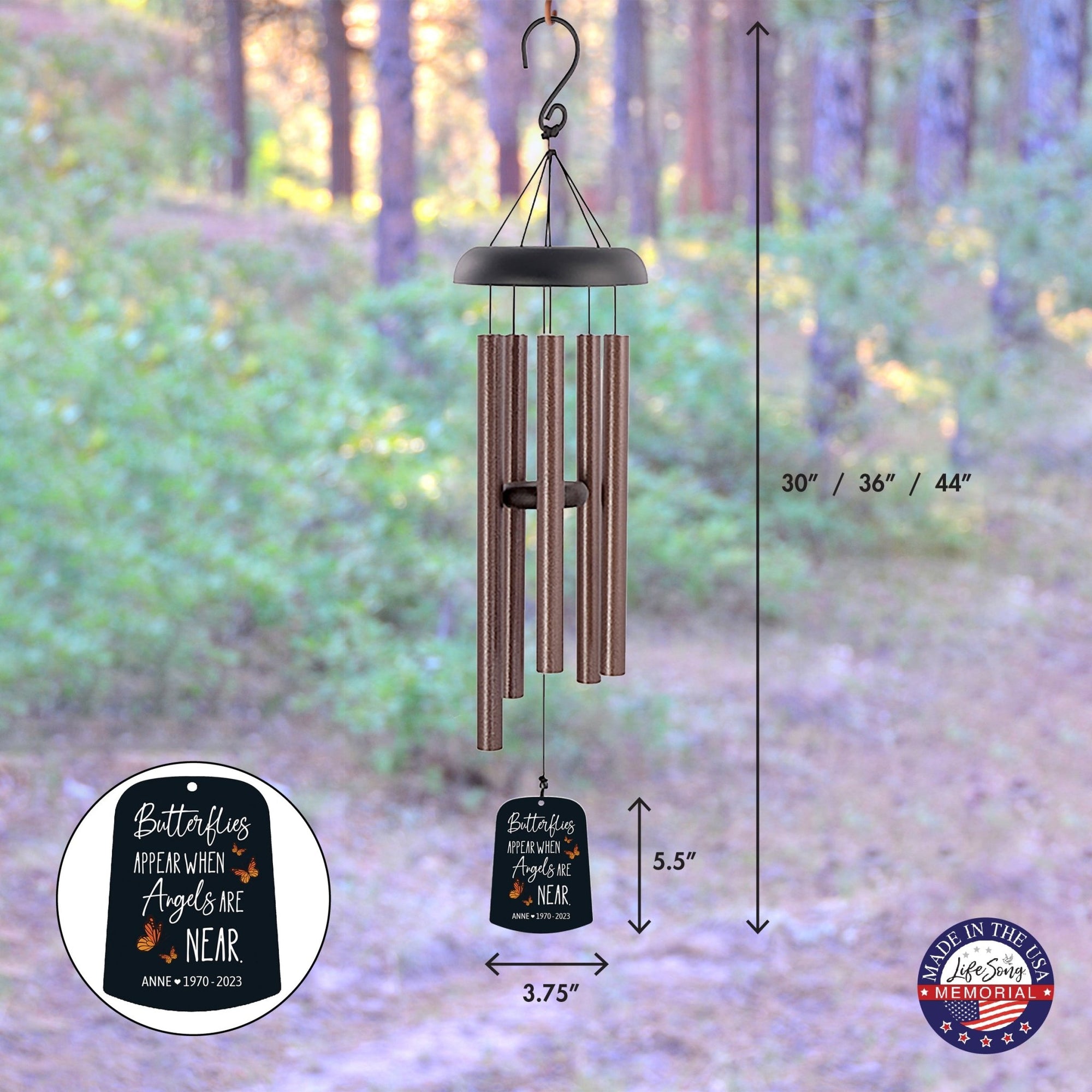 Personalized Memorial Wind Chime Sail Sympathy Gift - Angels Are Near (butterflies) - LifeSong Milestones