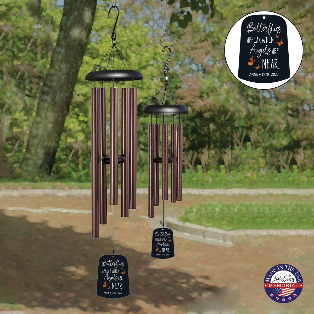 Personalized Memorial Wind Chime Sail Sympathy Gift - Angels Are Near (butterflies) - LifeSong Milestones