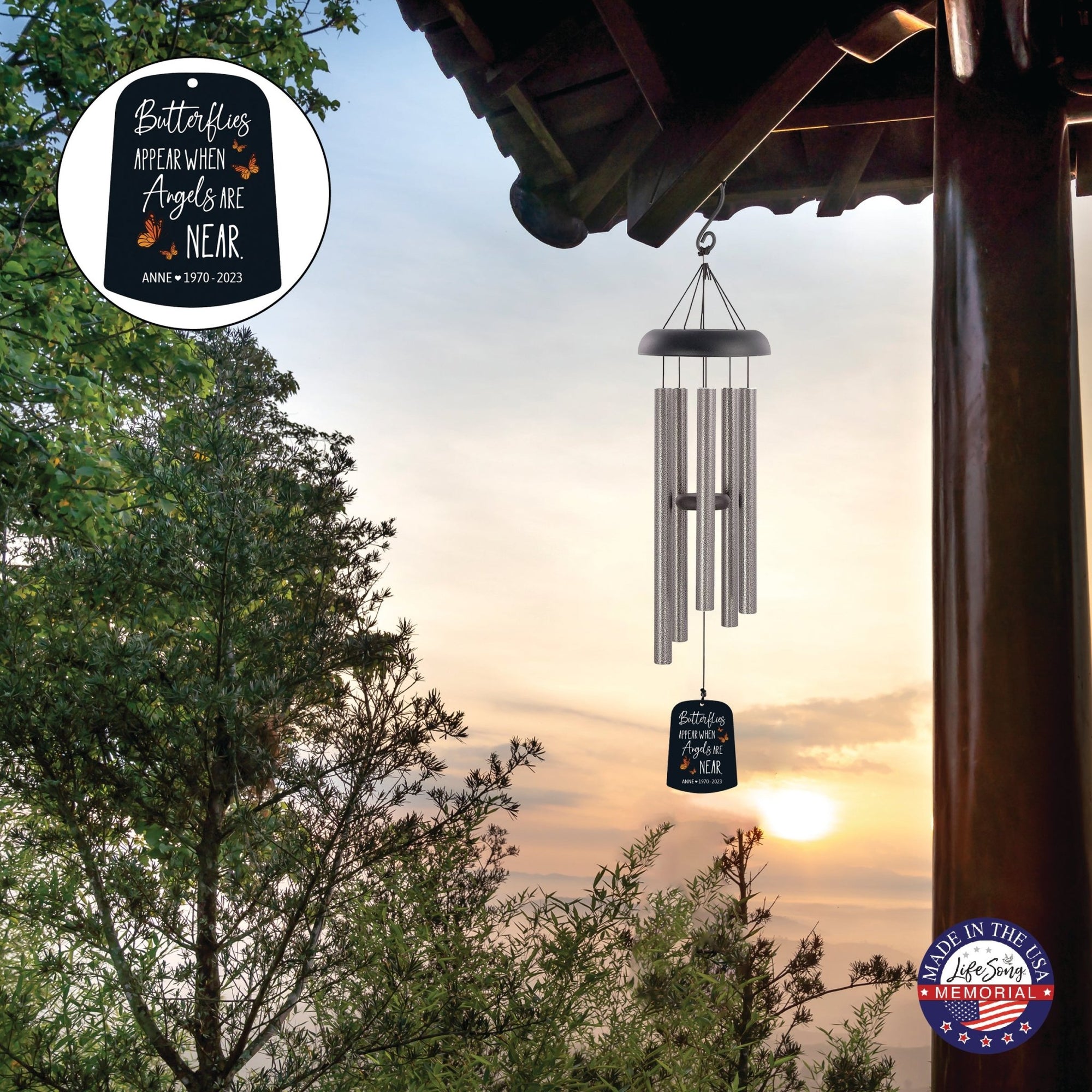 Personalized Memorial Wind Chime Sail Sympathy Gift - Angels Are Near (butterflies) - LifeSong Milestones