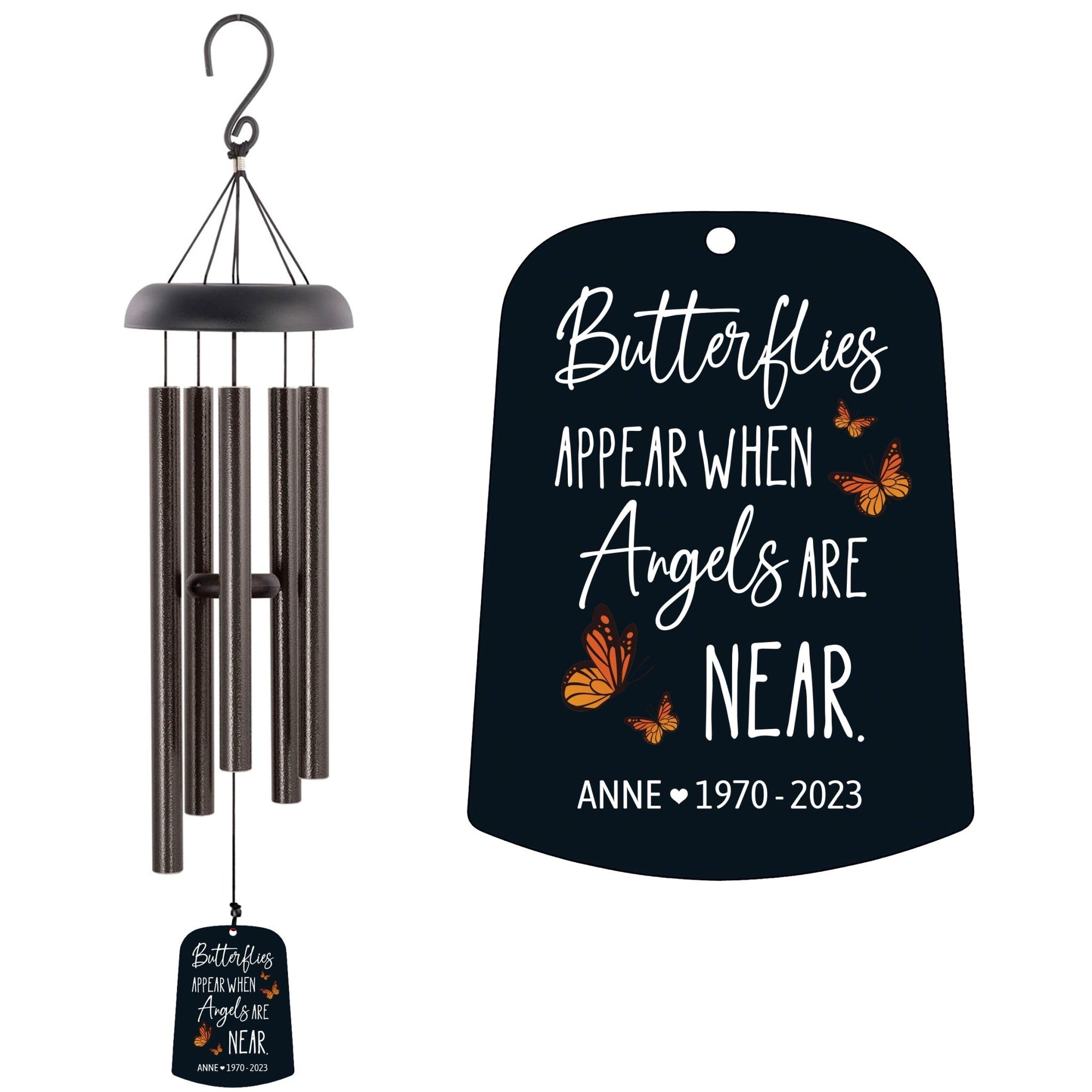 Personalized Memorial Wind Chime Sail Sympathy Gift - Angels Are Near (butterflies) - LifeSong Milestones