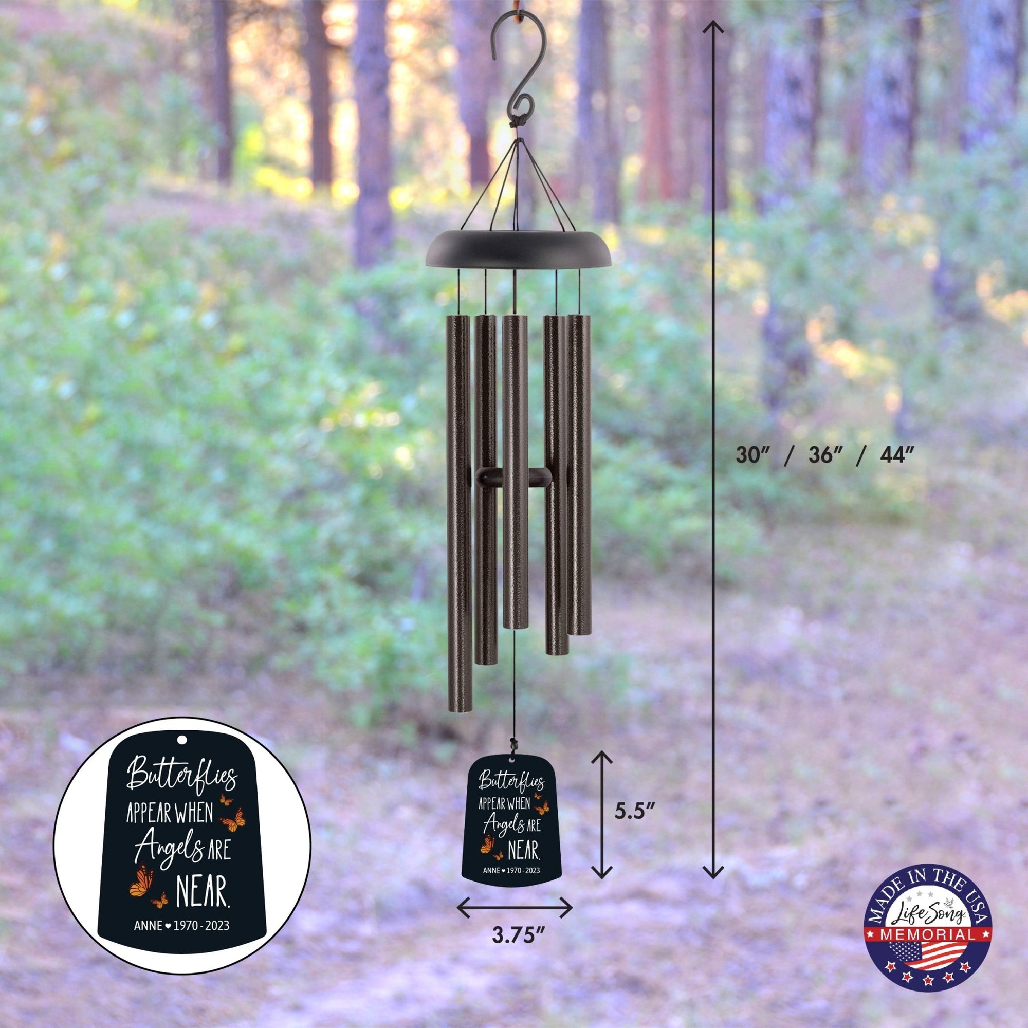 Personalized Memorial Wind Chime Sail Sympathy Gift - Angels Are Near (butterflies) - LifeSong Milestones