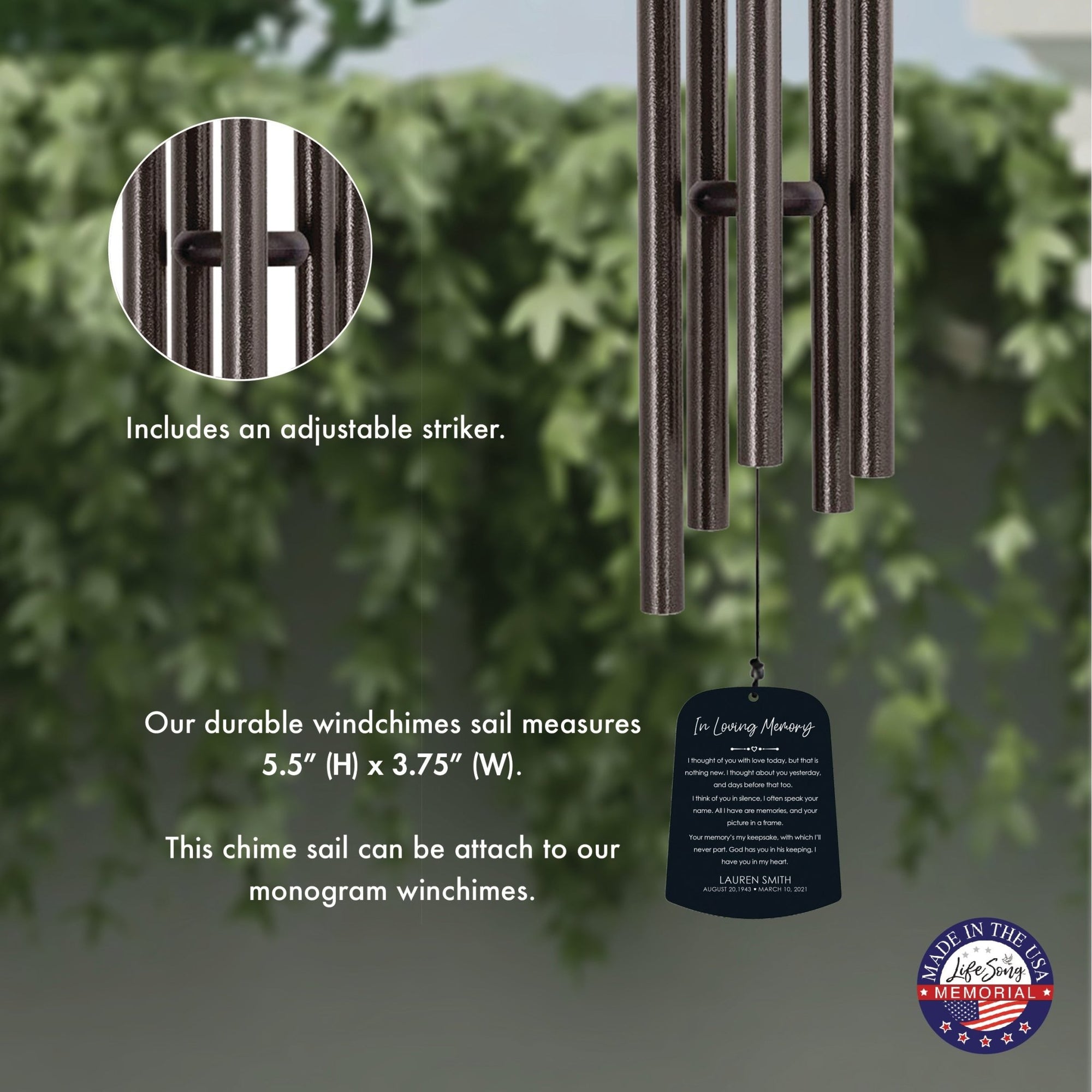 Personalized Memorial Wind Chime Sail Sympathy Gift - I Thought Of You - LifeSong Milestones