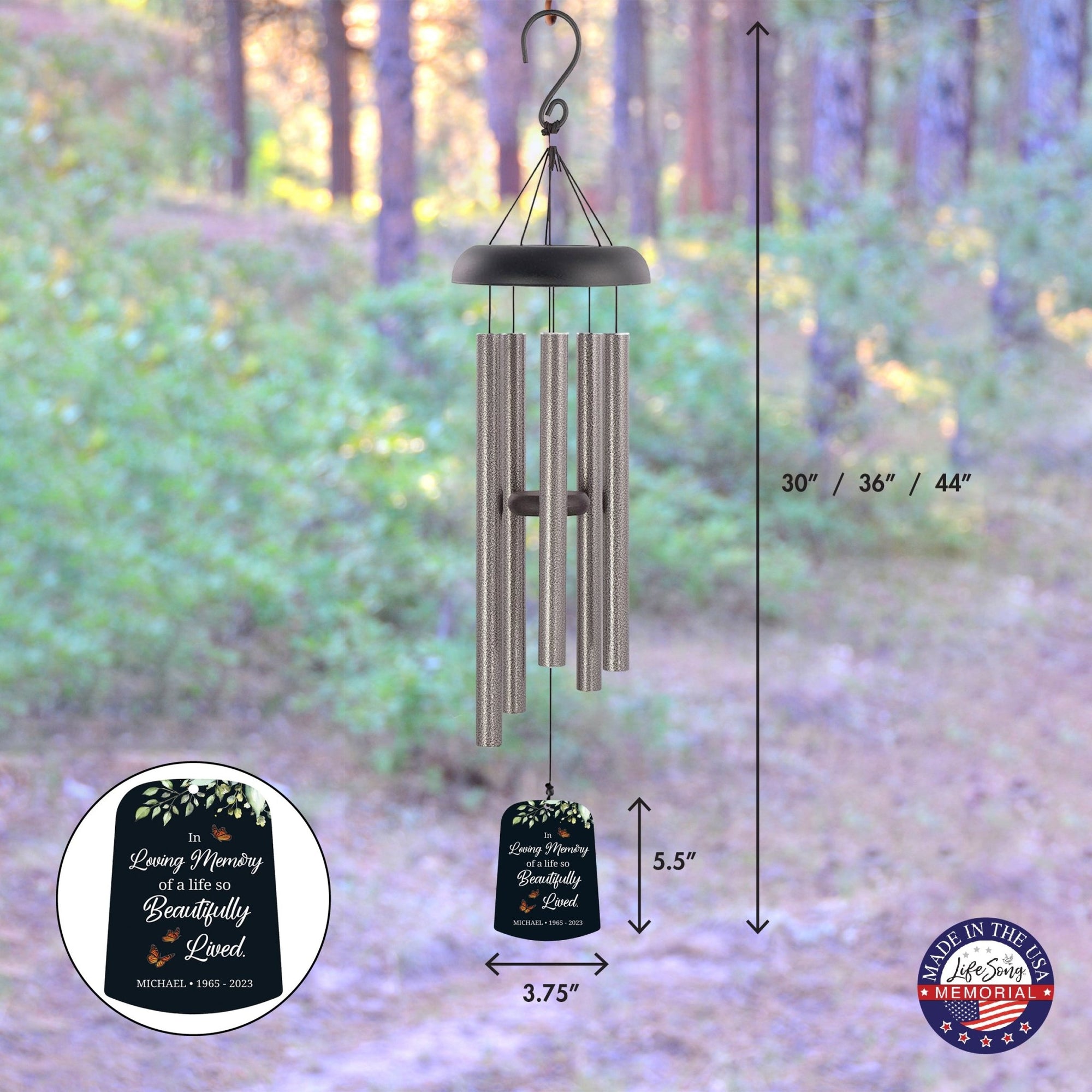 Personalized Memorial Wind Chime Sail Sympathy Gift - In Loving Memory (leaves) - LifeSong Milestones