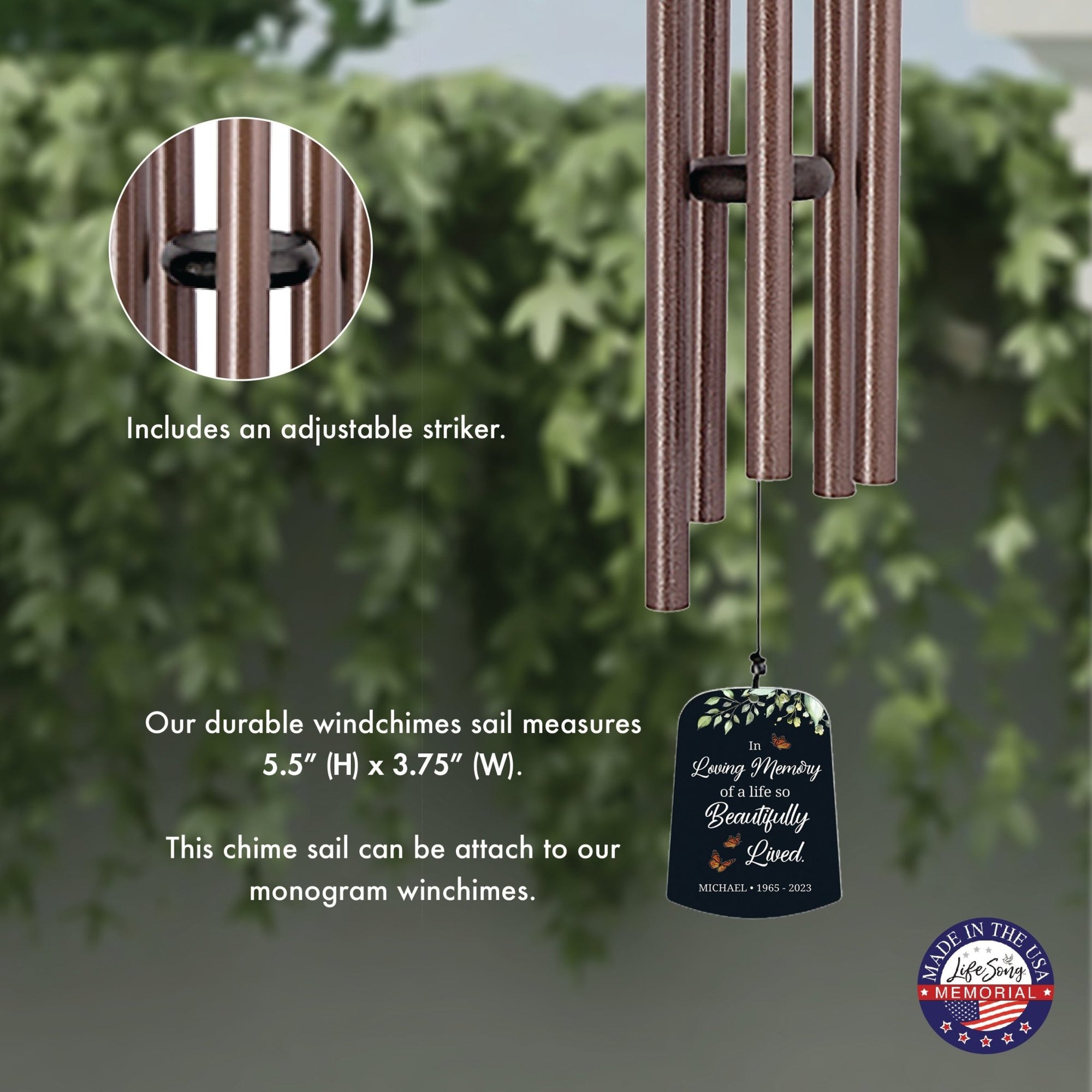 Personalized Memorial Wind Chime Sail Sympathy Gift - In Loving Memory (leaves) - LifeSong Milestones