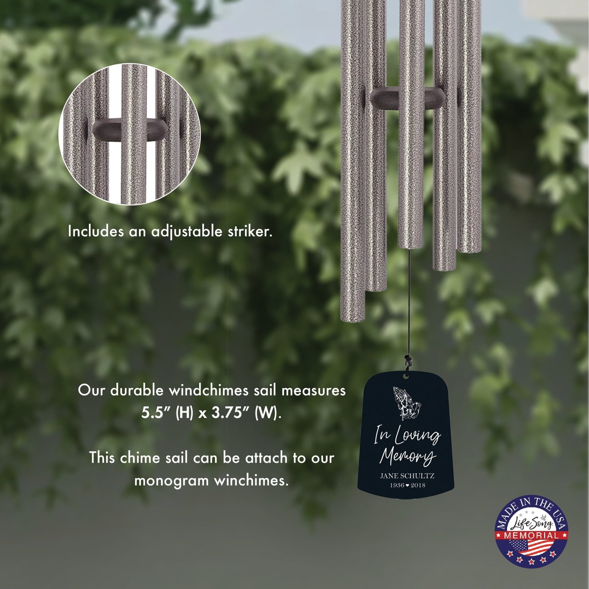 Personalized Memorial Wind Chime Sail Sympathy Gift - In Loving Memory (rosary) - LifeSong Milestones