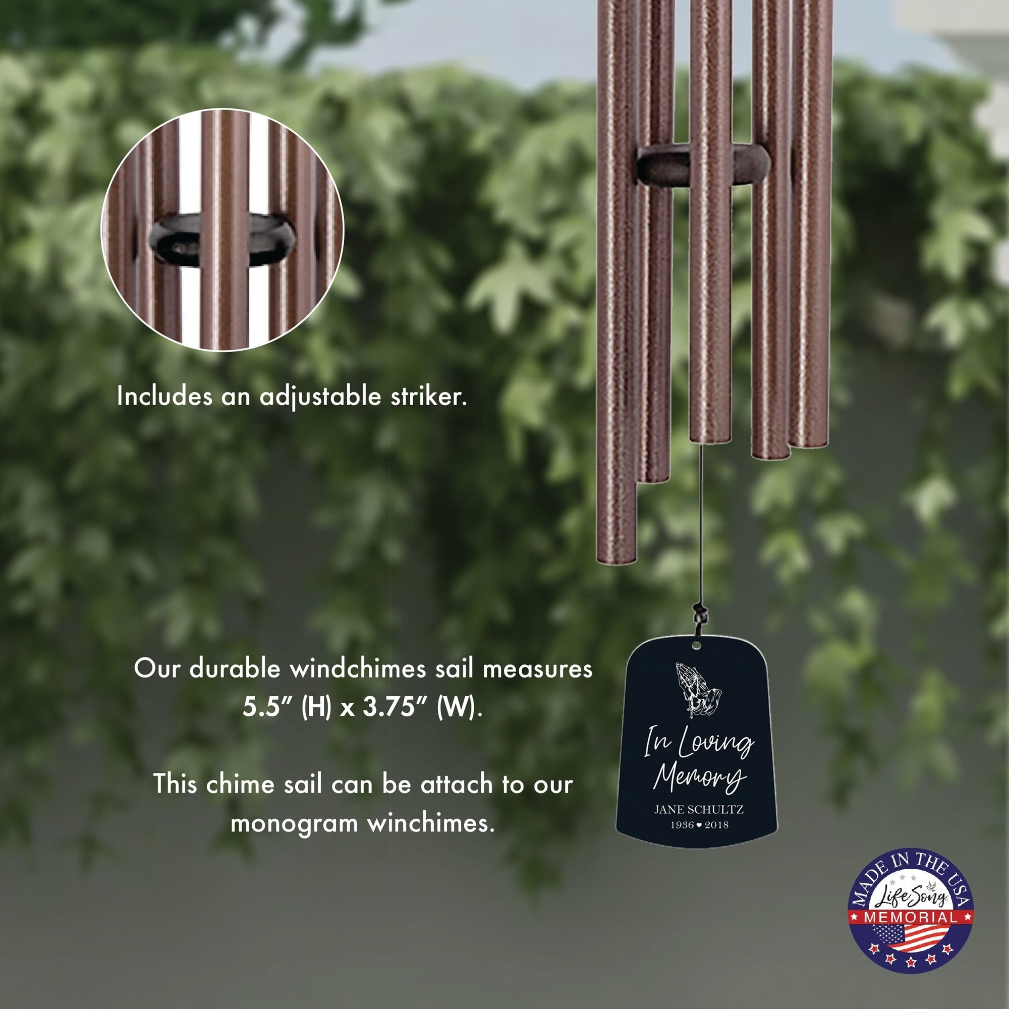 Personalized Memorial Wind Chime Sail Sympathy Gift - In Loving Memory (rosary) - LifeSong Milestones