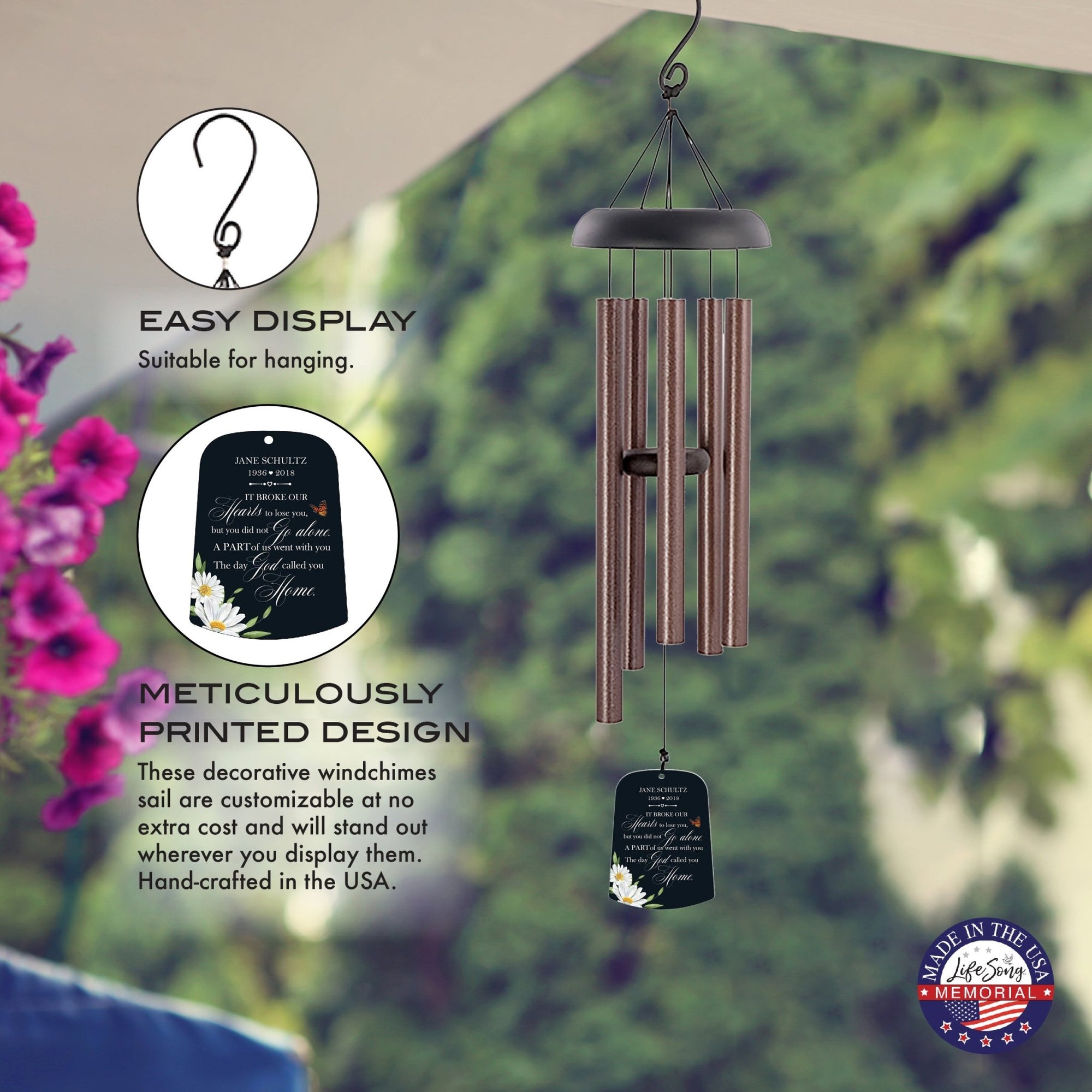Personalized Memorial Wind Chime Sail Sympathy Gift - It Broke Our Hearts - LifeSong Milestones