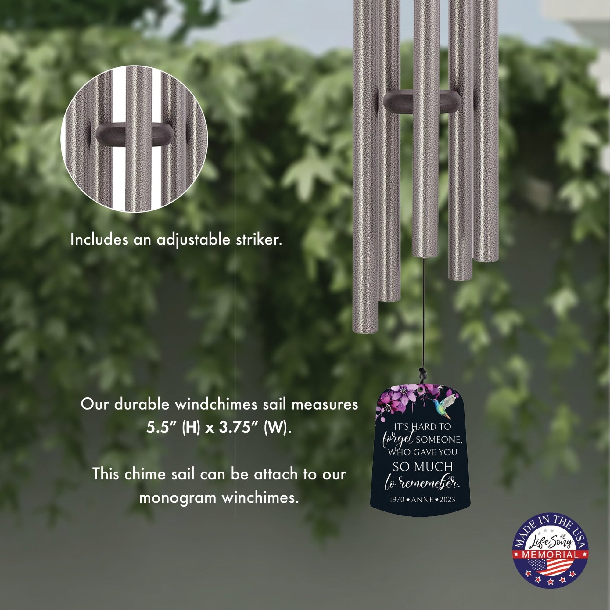Personalized Memorial Wind Chime Sail Sympathy Gift - Its Hard To Forget - LifeSong Milestones