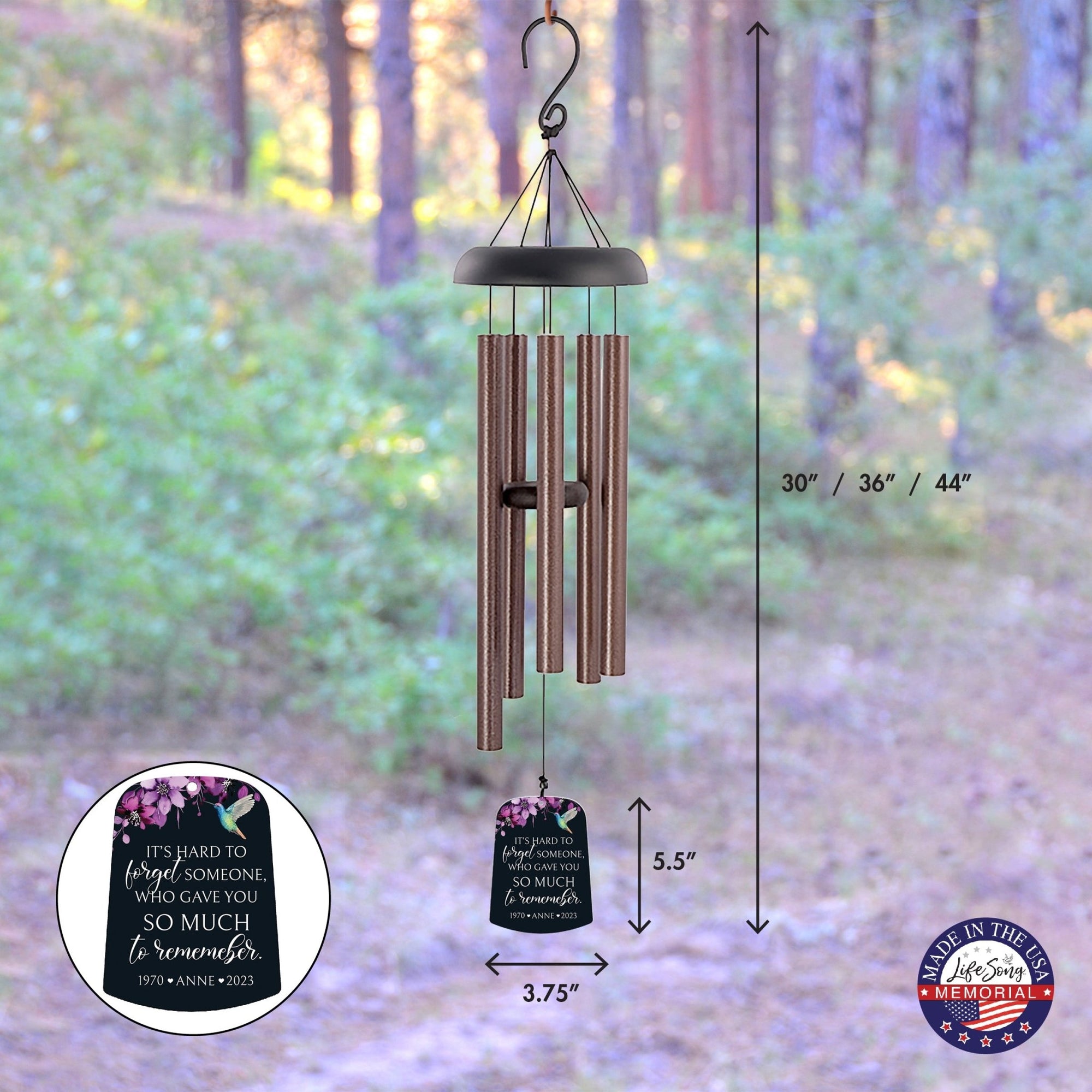 Personalized Memorial Wind Chime Sail Sympathy Gift - Its Hard To Forget - LifeSong Milestones