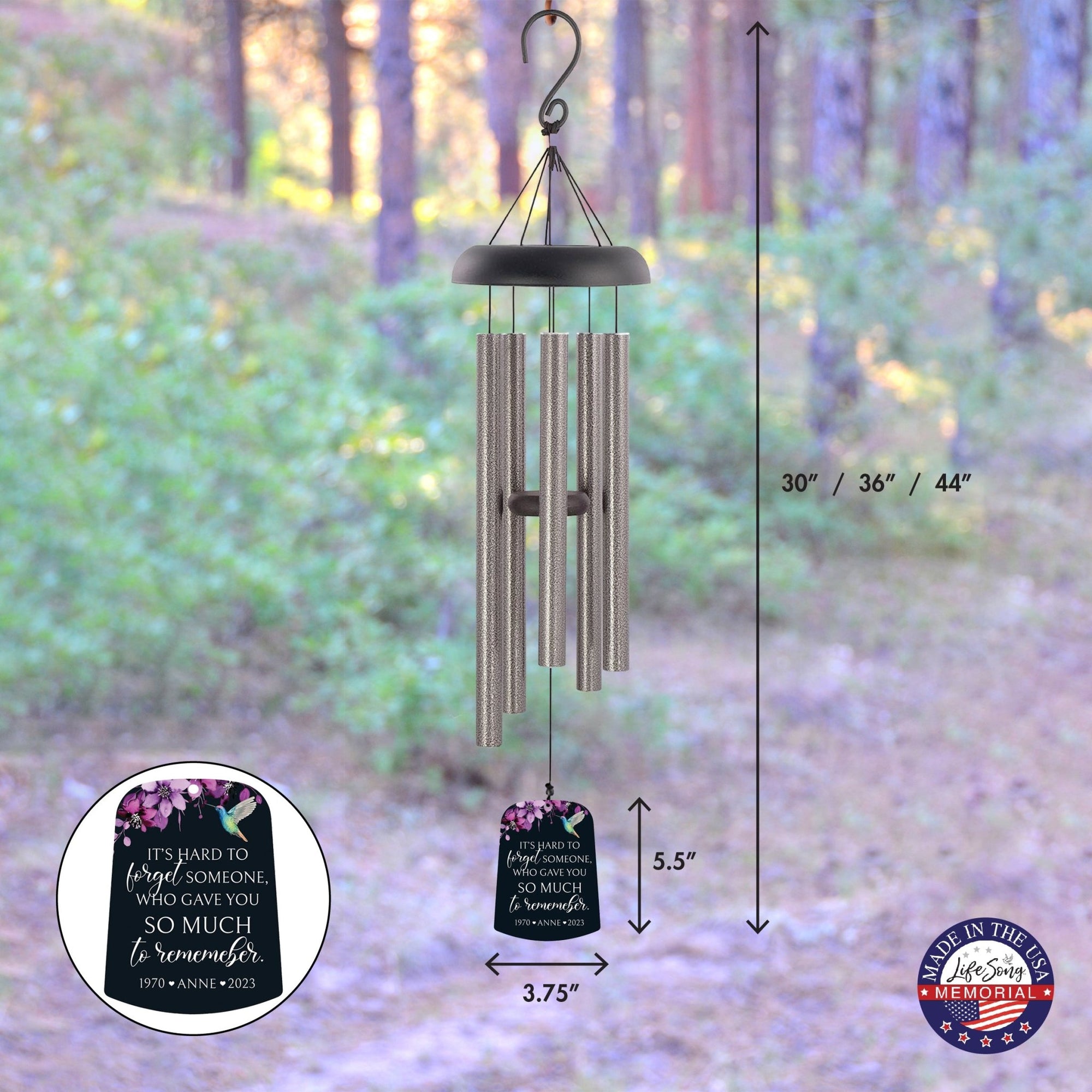 Personalized Memorial Wind Chime Sail Sympathy Gift - Its Hard To Forget - LifeSong Milestones