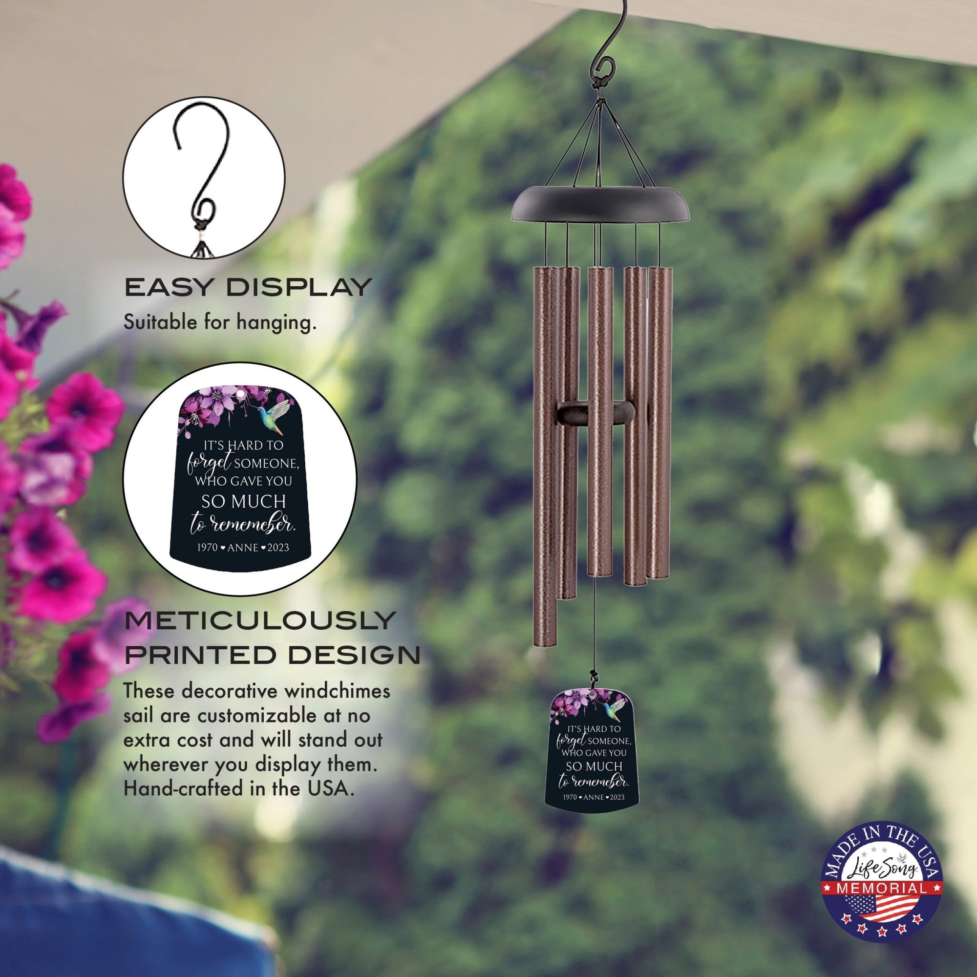 Personalized Memorial Wind Chime Sail Sympathy Gift - Its Hard To Forget - LifeSong Milestones
