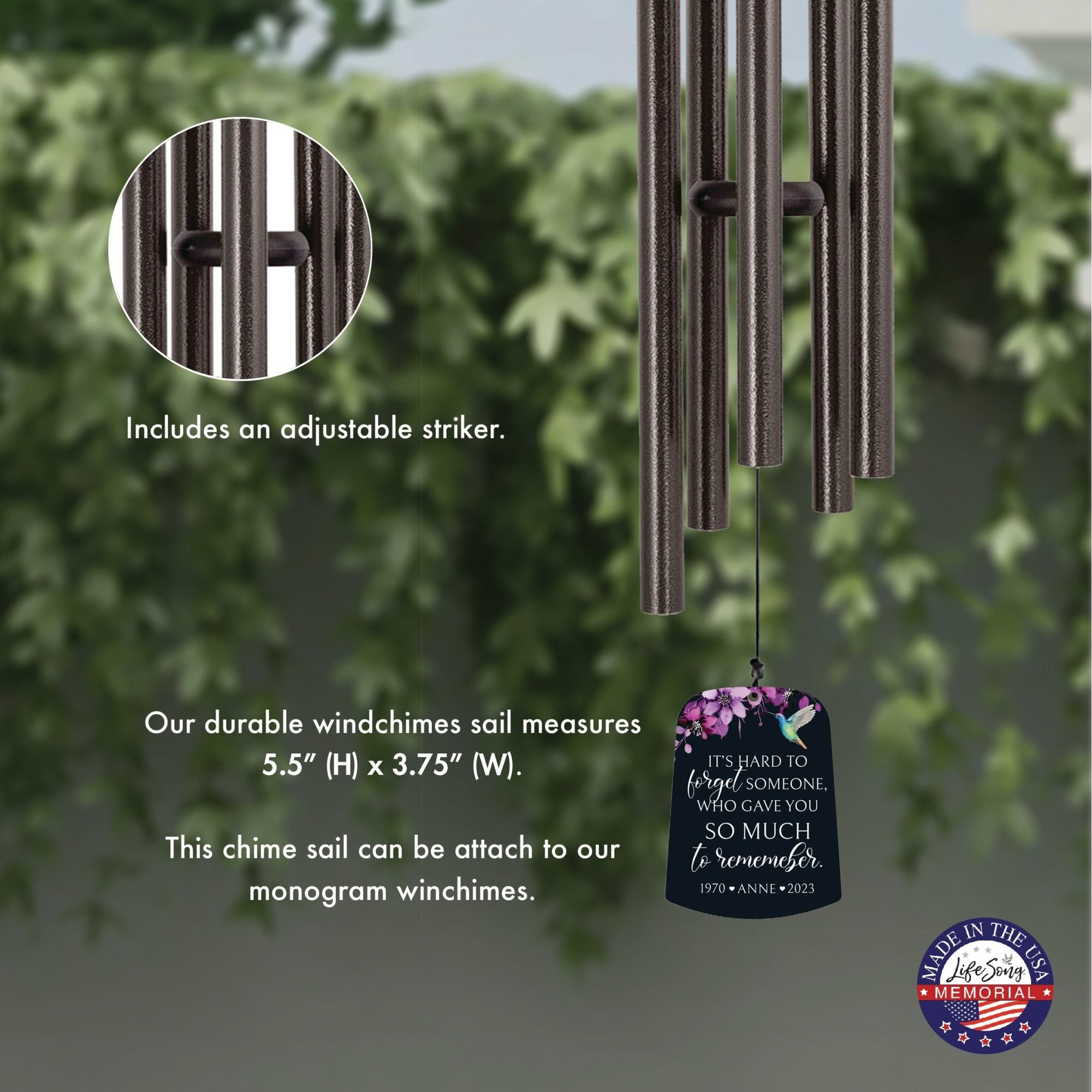 Personalized Memorial Wind Chime Sail Sympathy Gift - Its Hard To Forget - LifeSong Milestones