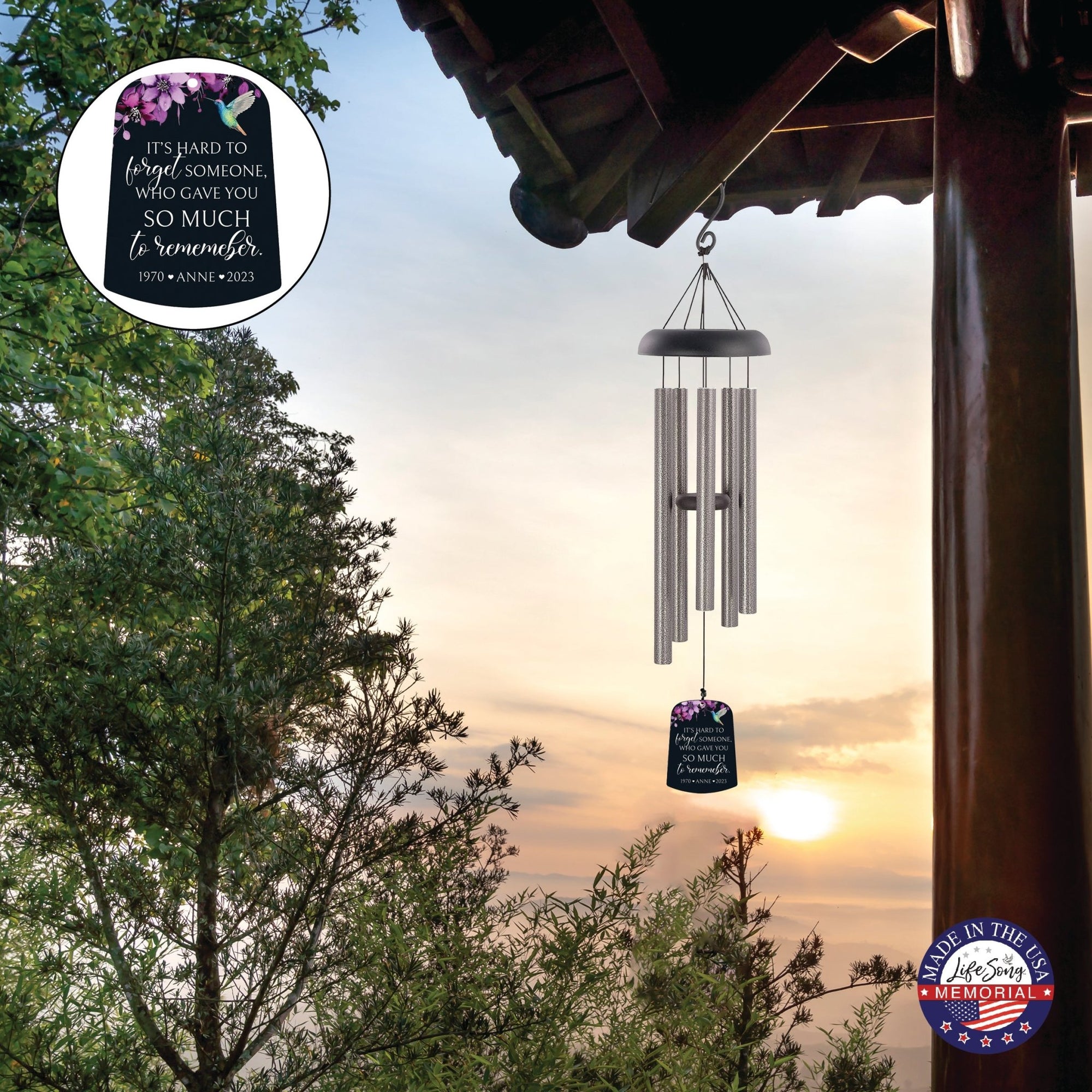 Personalized Memorial Wind Chime Sail Sympathy Gift - Its Hard To Forget - LifeSong Milestones