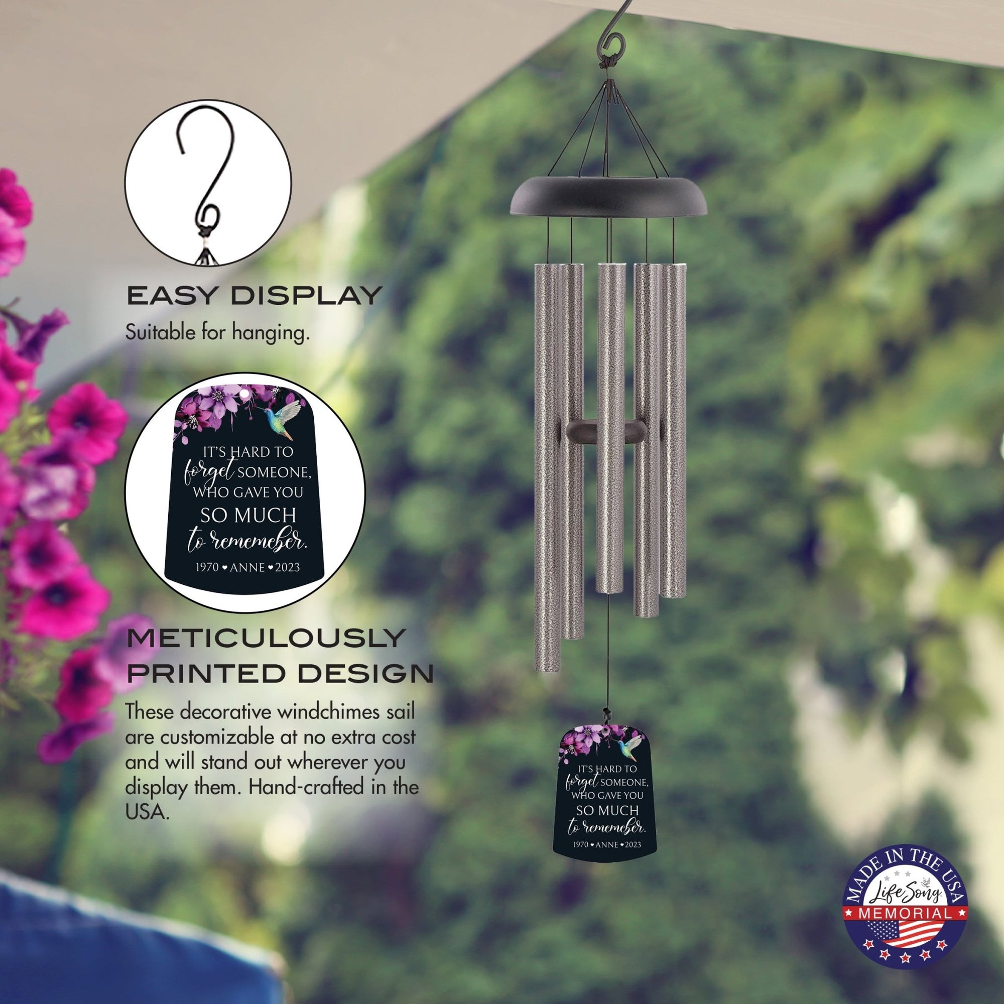 Personalized Memorial Wind Chime Sail Sympathy Gift - Its Hard To Forget - LifeSong Milestones