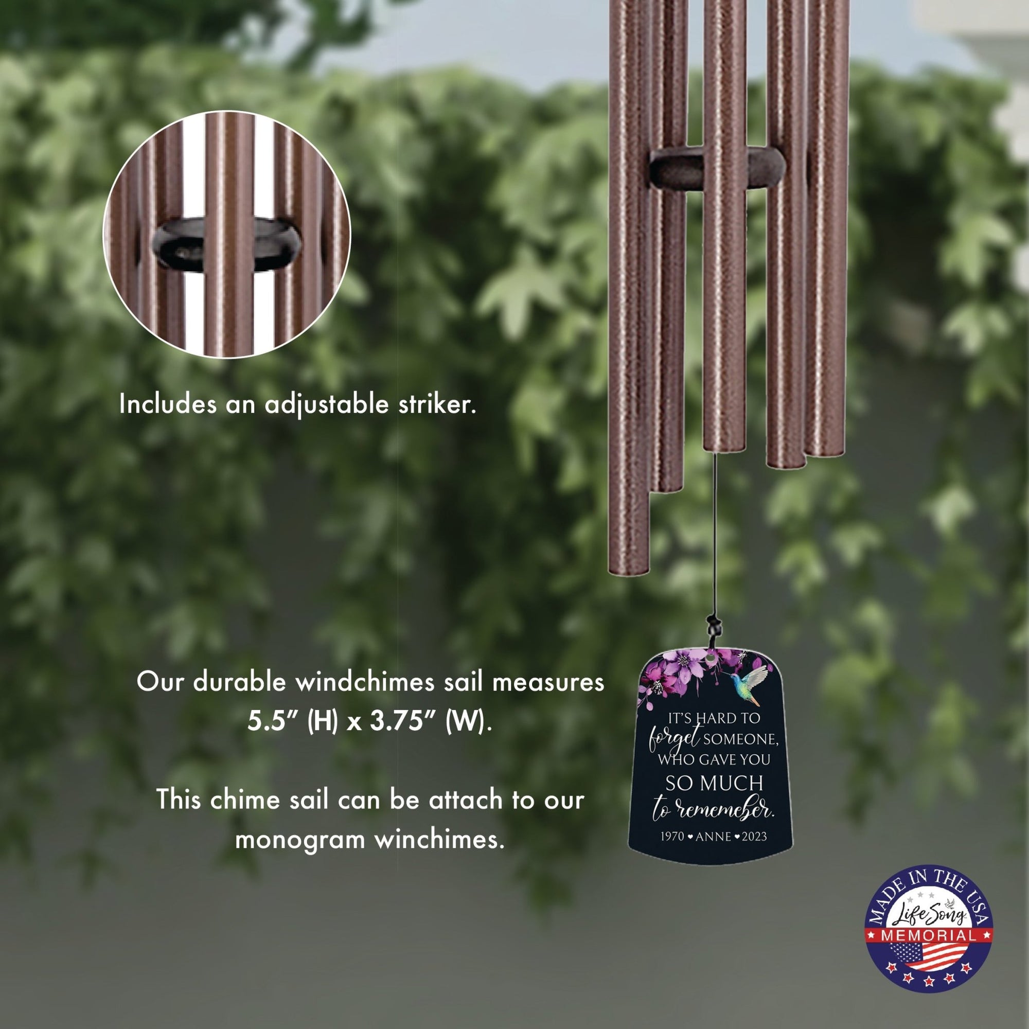 Personalized Memorial Wind Chime Sail Sympathy Gift - Its Hard To Forget - LifeSong Milestones