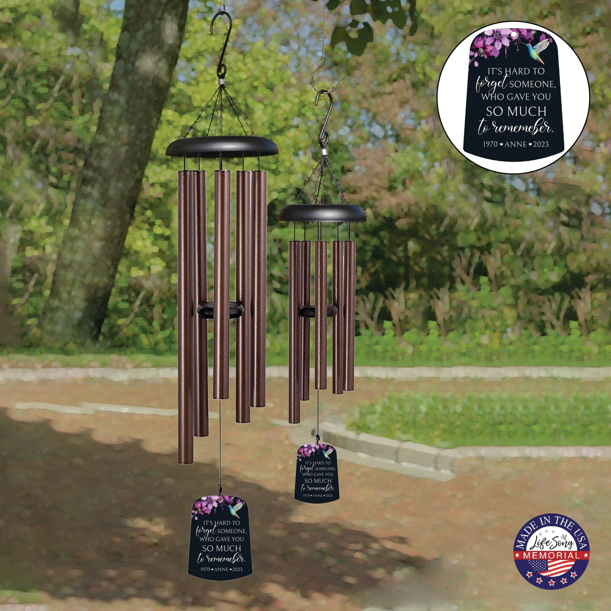 Personalized Memorial Wind Chime Sail Sympathy Gift - Its Hard To Forget - LifeSong Milestones