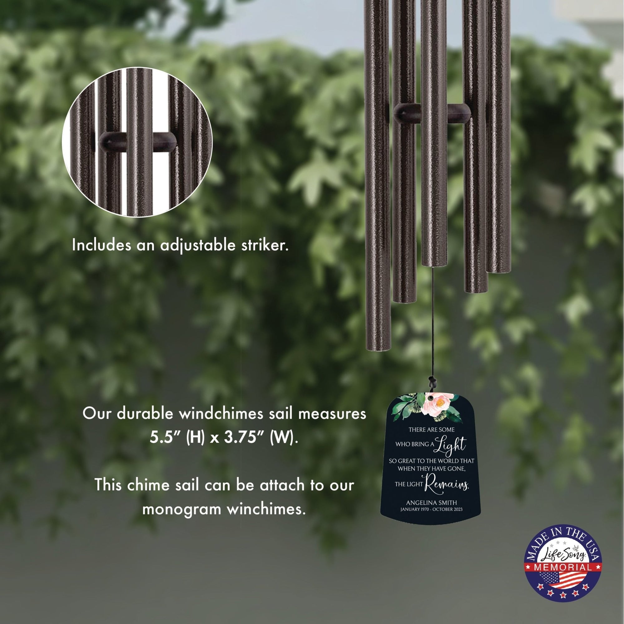 Personalized Memorial Wind Chime Sail Sympathy Gift - The Light Remains - LifeSong Milestones