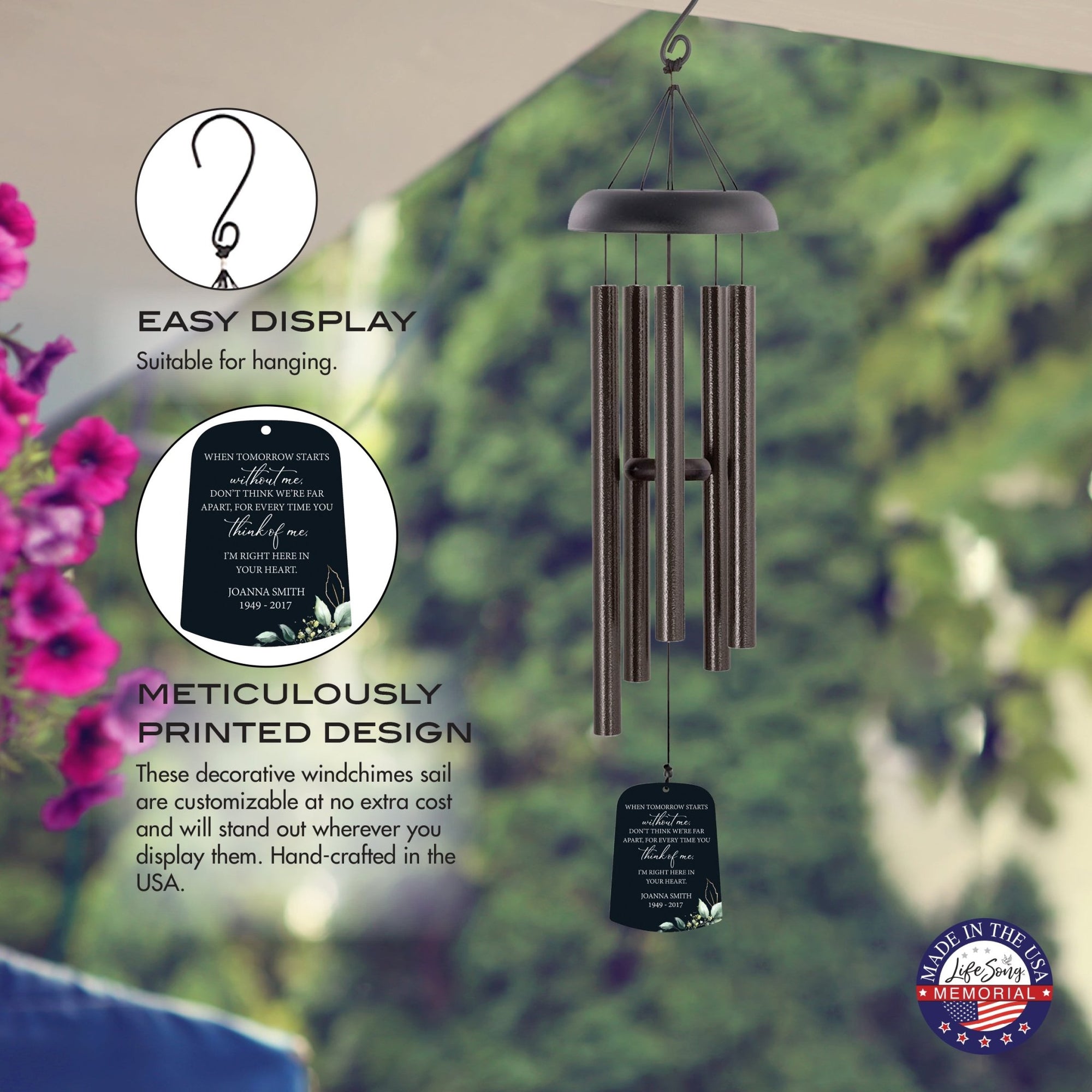 Personalized Memorial Wind Chime Sail Sympathy Gift - When Tomorrow Starts (leaves) - LifeSong Milestones