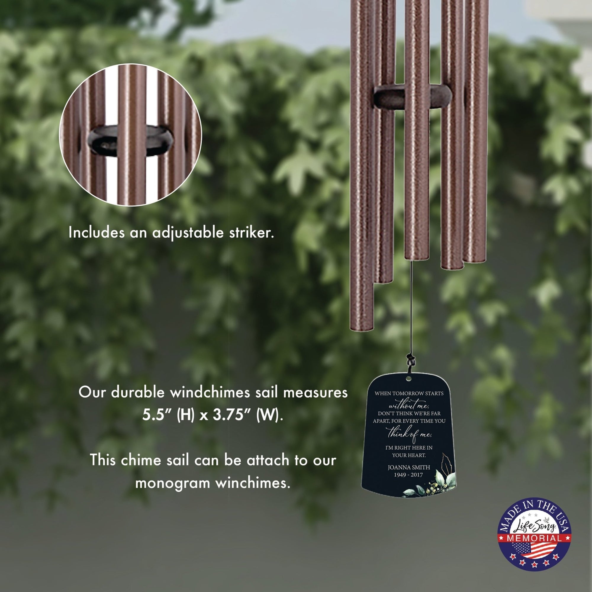 Personalized Memorial Wind Chime Sail Sympathy Gift - When Tomorrow Starts (leaves) - LifeSong Milestones