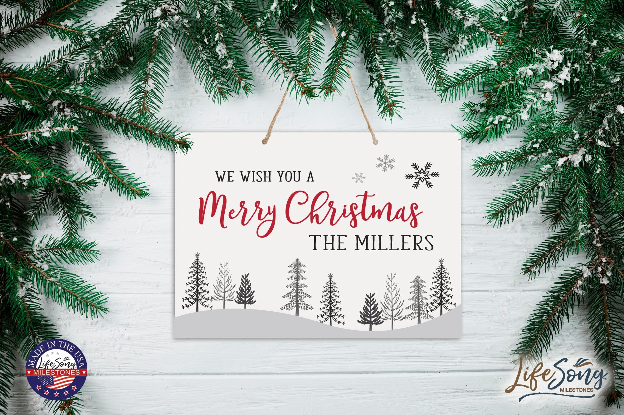 Personalized Merry Christmas Hanging Sign - We Wish You - LifeSong Milestones
