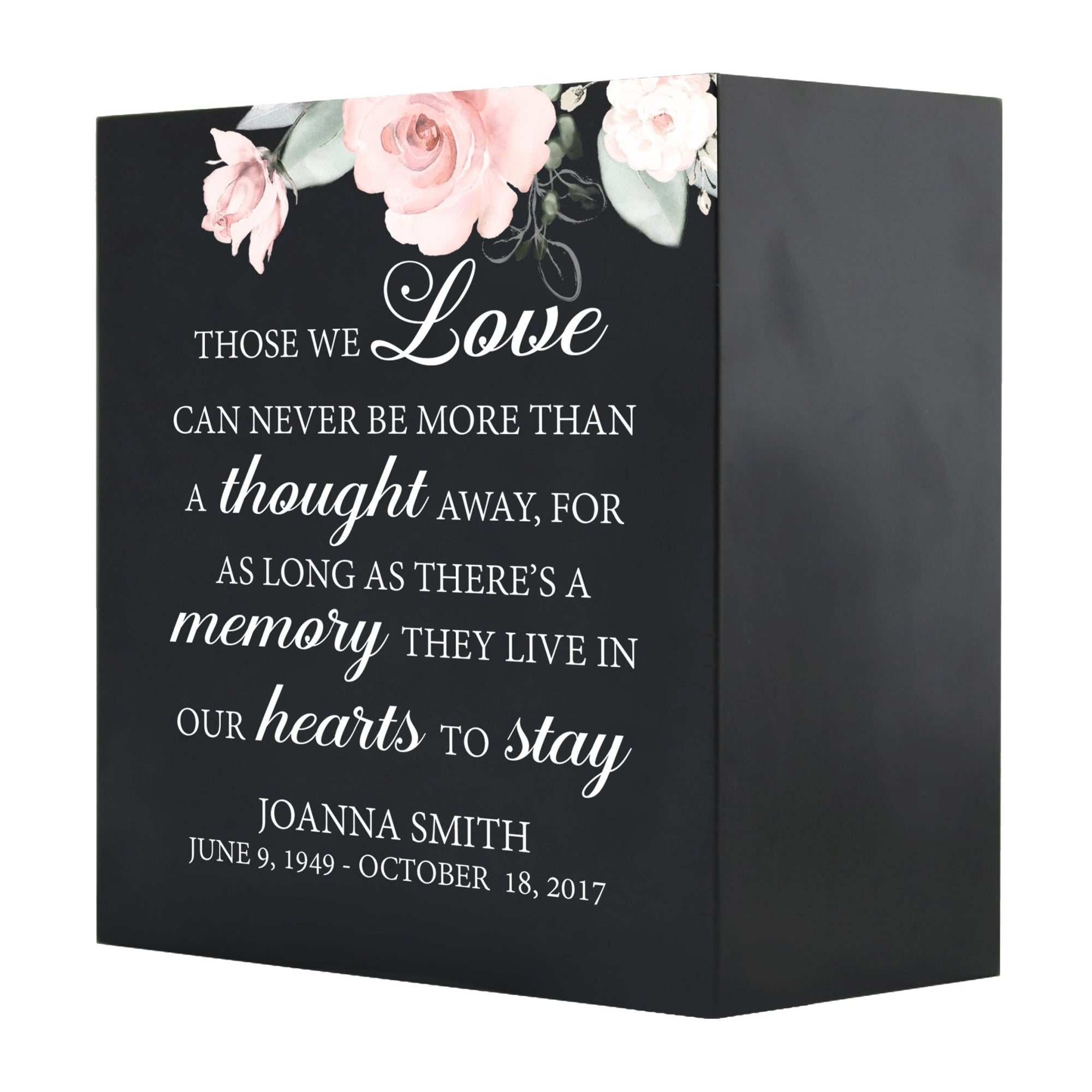 Personalized Modern Inspirational Memorial Wooden Shadow Box and Urn 6x6 holds 53 cu in of Human Ashes - Those We Love (Black) - LifeSong Milestones