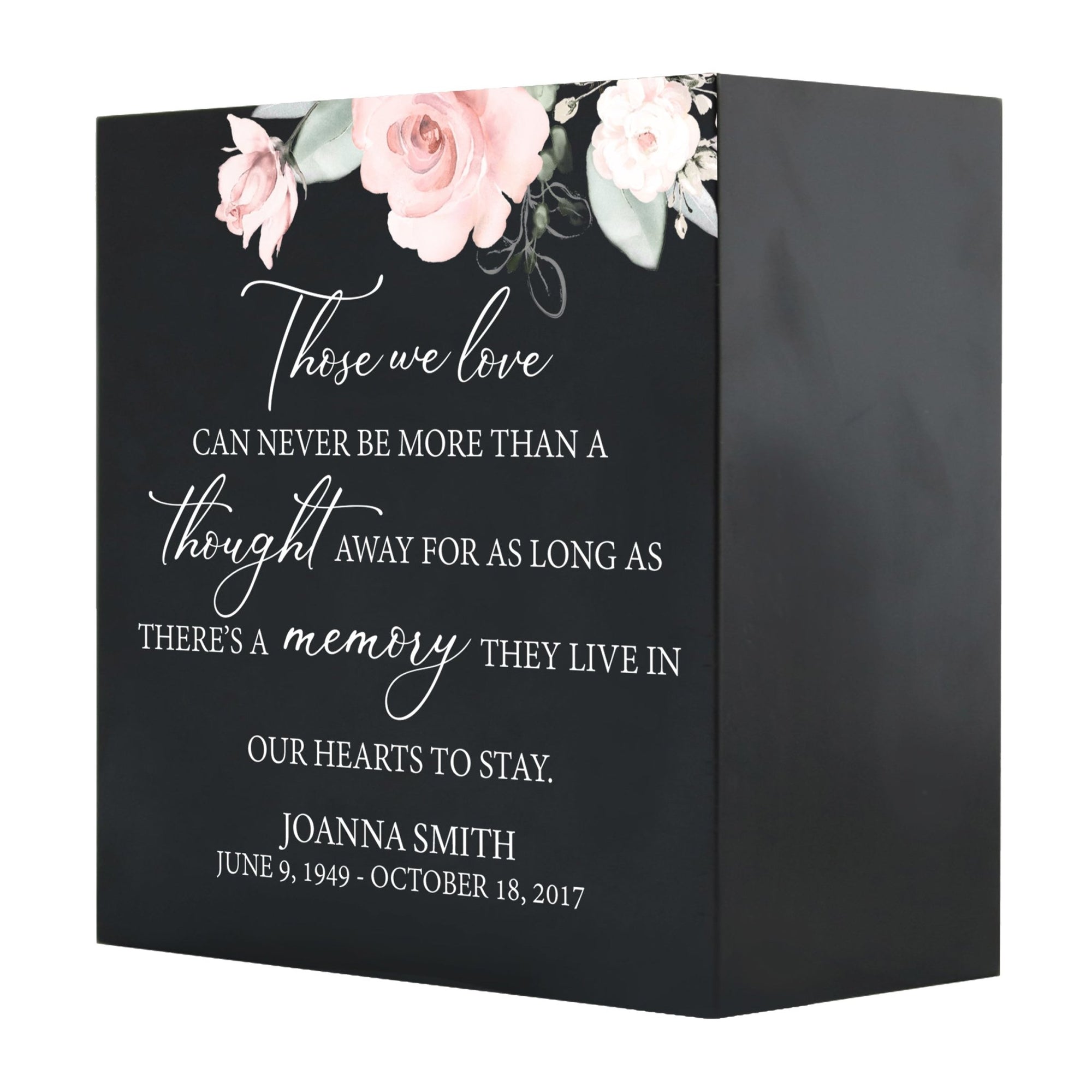 Personalized Modern Inspirational Memorial Wooden Shadow Box and Urn 6x6 holds 53 cu in of Human Ashes - Those We Love (Black) - LifeSong Milestones