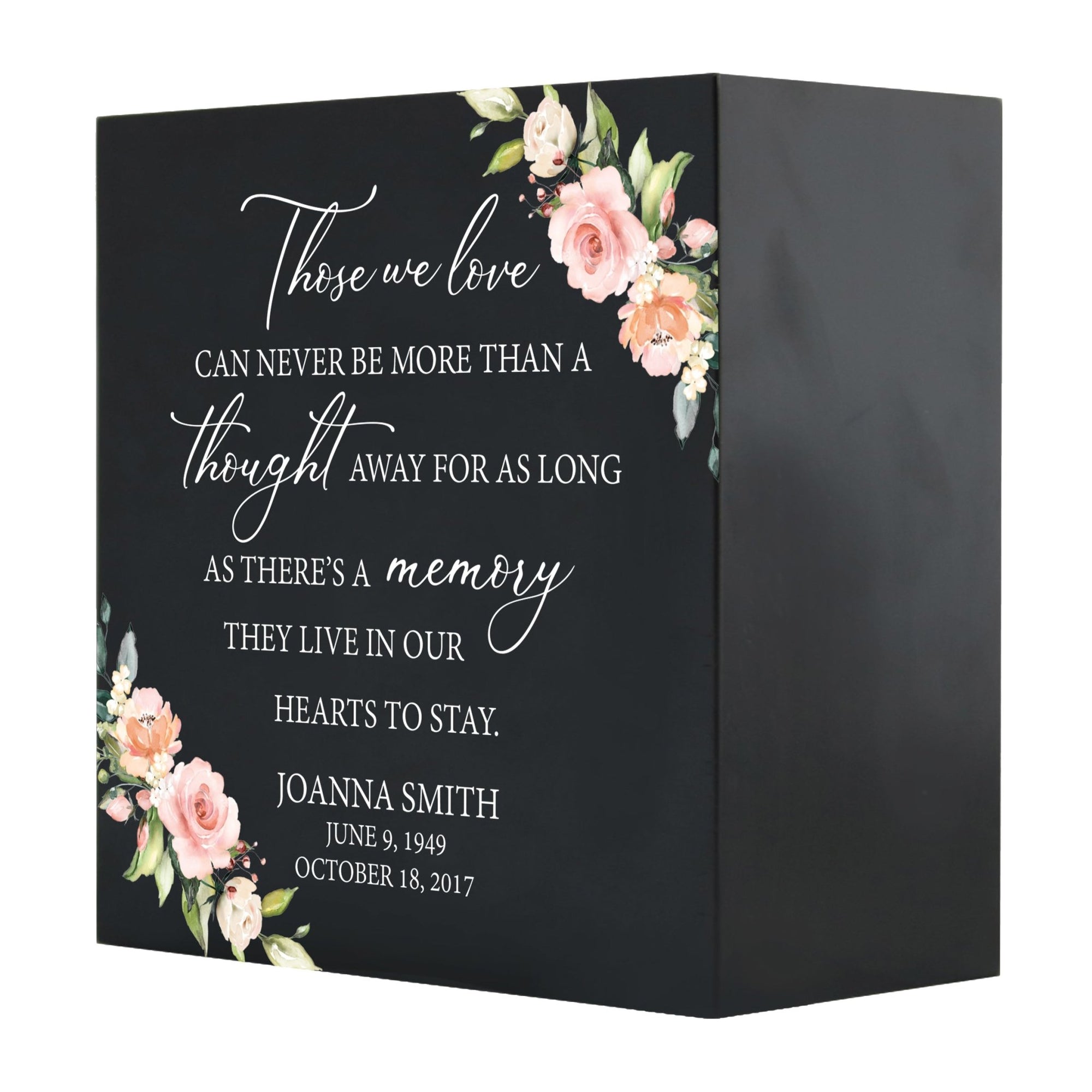 Personalized Modern Inspirational Memorial Wooden Shadow Box and Urn 6x6 holds 53 cu in of Human Ashes - Those We Love (Black) - LifeSong Milestones