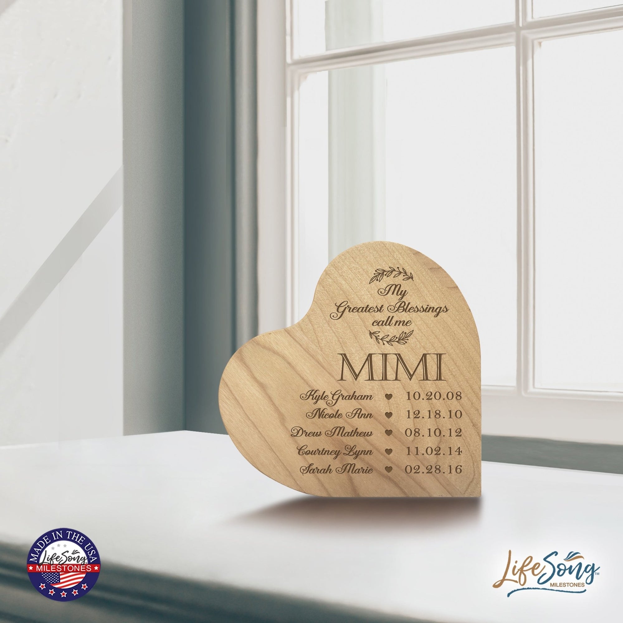 Personalized Modern Mimi’s Love Solid Wood Heart Decoration With Inspirational Verse Keepsake Gift 5x5.25 - My Greatest Blessing Mimi - LifeSong Milestones