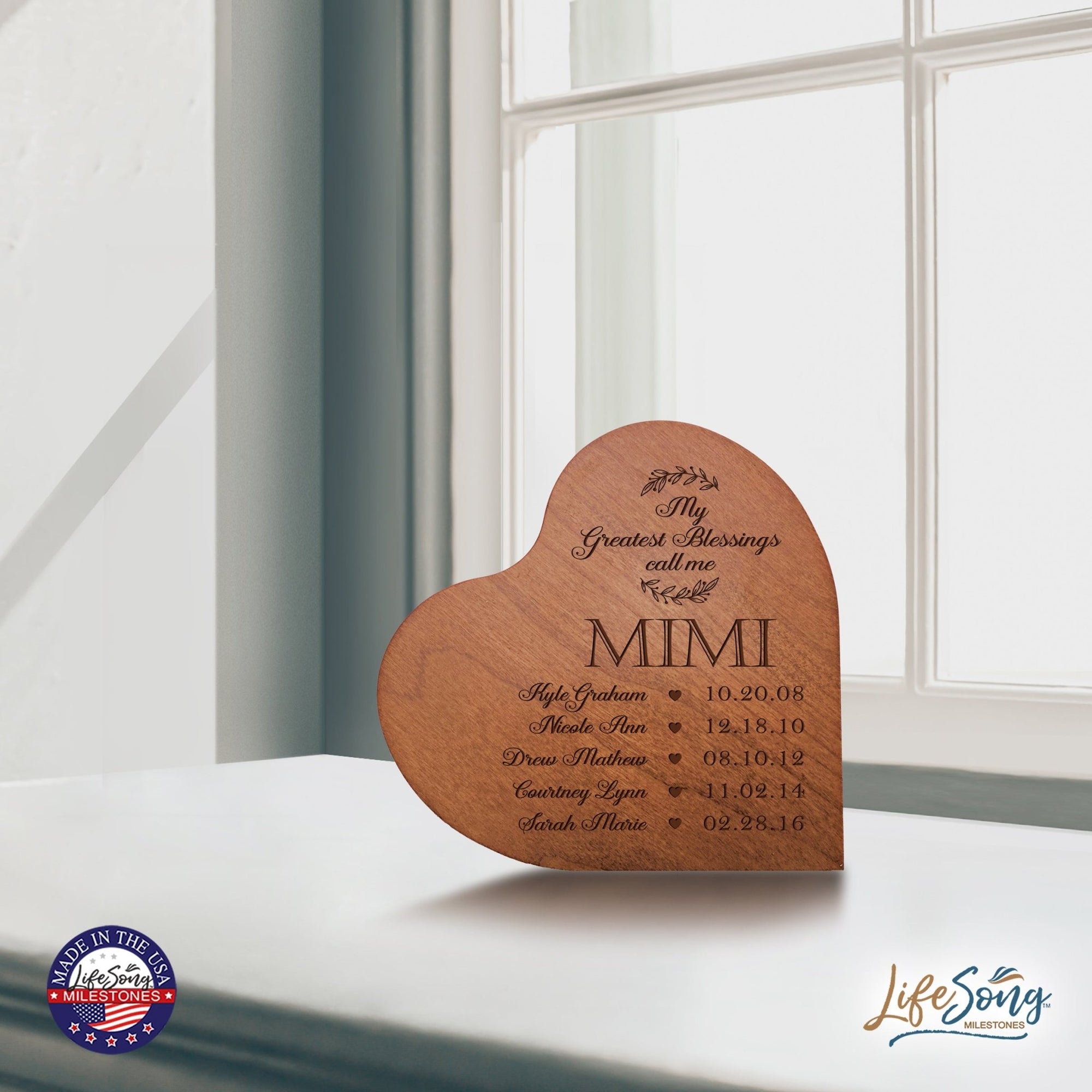 Personalized Modern Mimi’s Love Solid Wood Heart Decoration With Inspirational Verse Keepsake Gift 5x5.25 - My Greatest Blessing Mimi - LifeSong Milestones