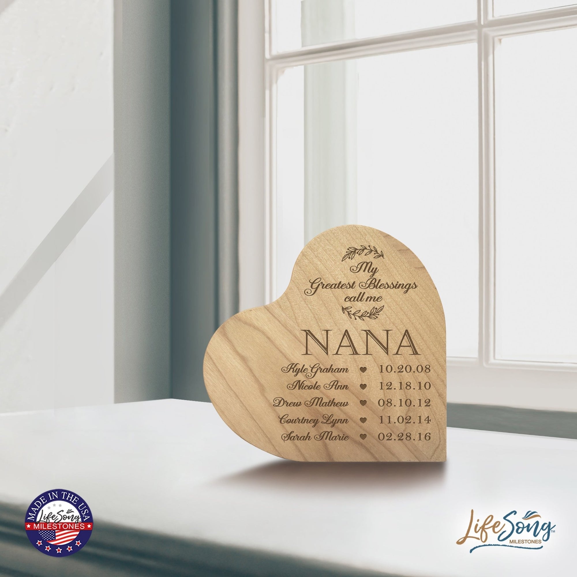 Personalized Modern Nana’s Love Solid Wood Heart Decoration With Inspirational Verse Keepsake Gift 5x5.25 - My Greatest Blessing Nana - LifeSong Milestones