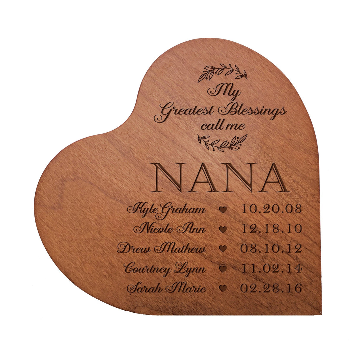 Personalized Modern Nana’s Love Solid Wood Heart Decoration With Inspirational Verse Keepsake Gift 5x5.25 - My Greatest Blessing Nana - LifeSong Milestones