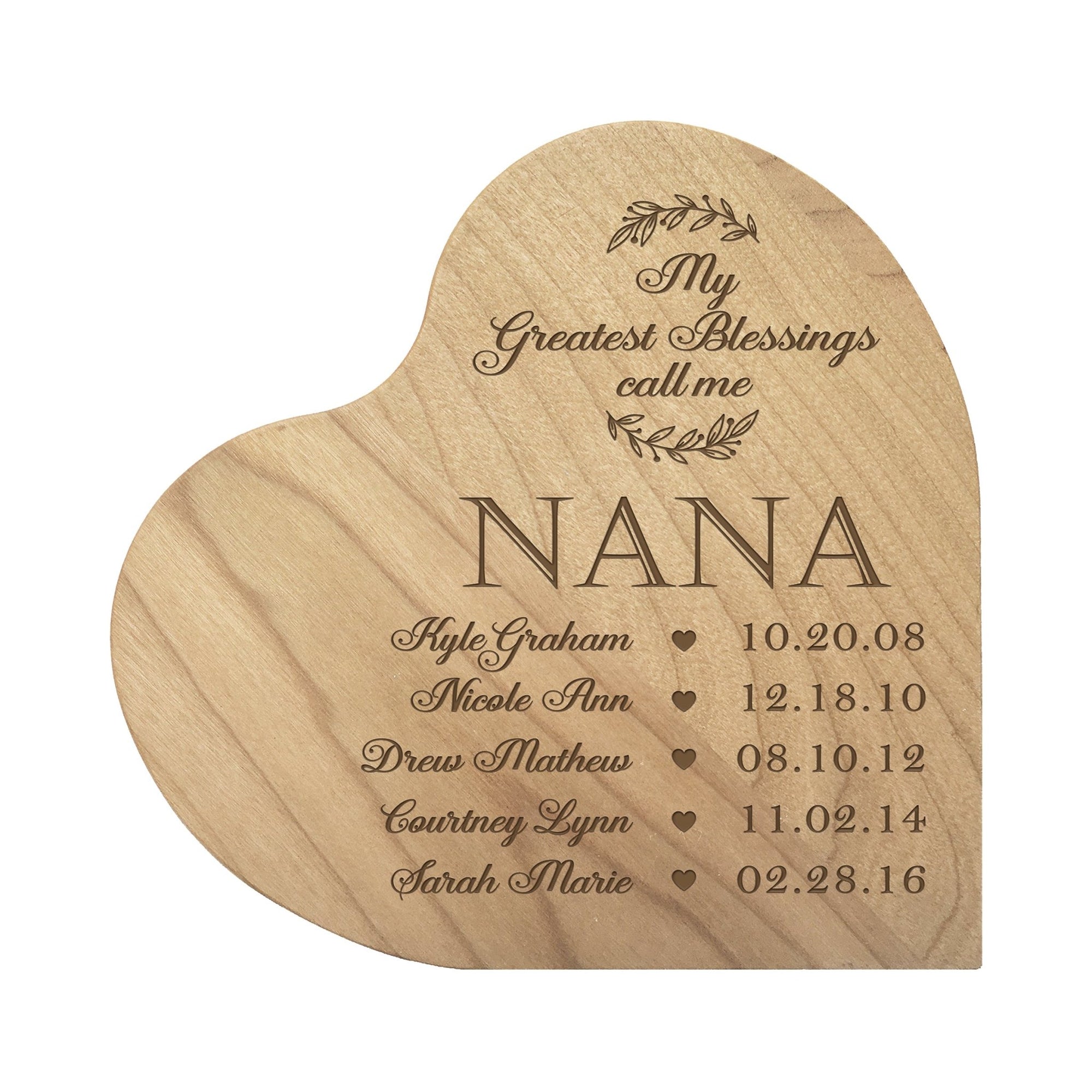 Personalized Modern Nana’s Love Solid Wood Heart Decoration With Inspirational Verse Keepsake Gift 5x5.25 - My Greatest Blessing Nana - LifeSong Milestones